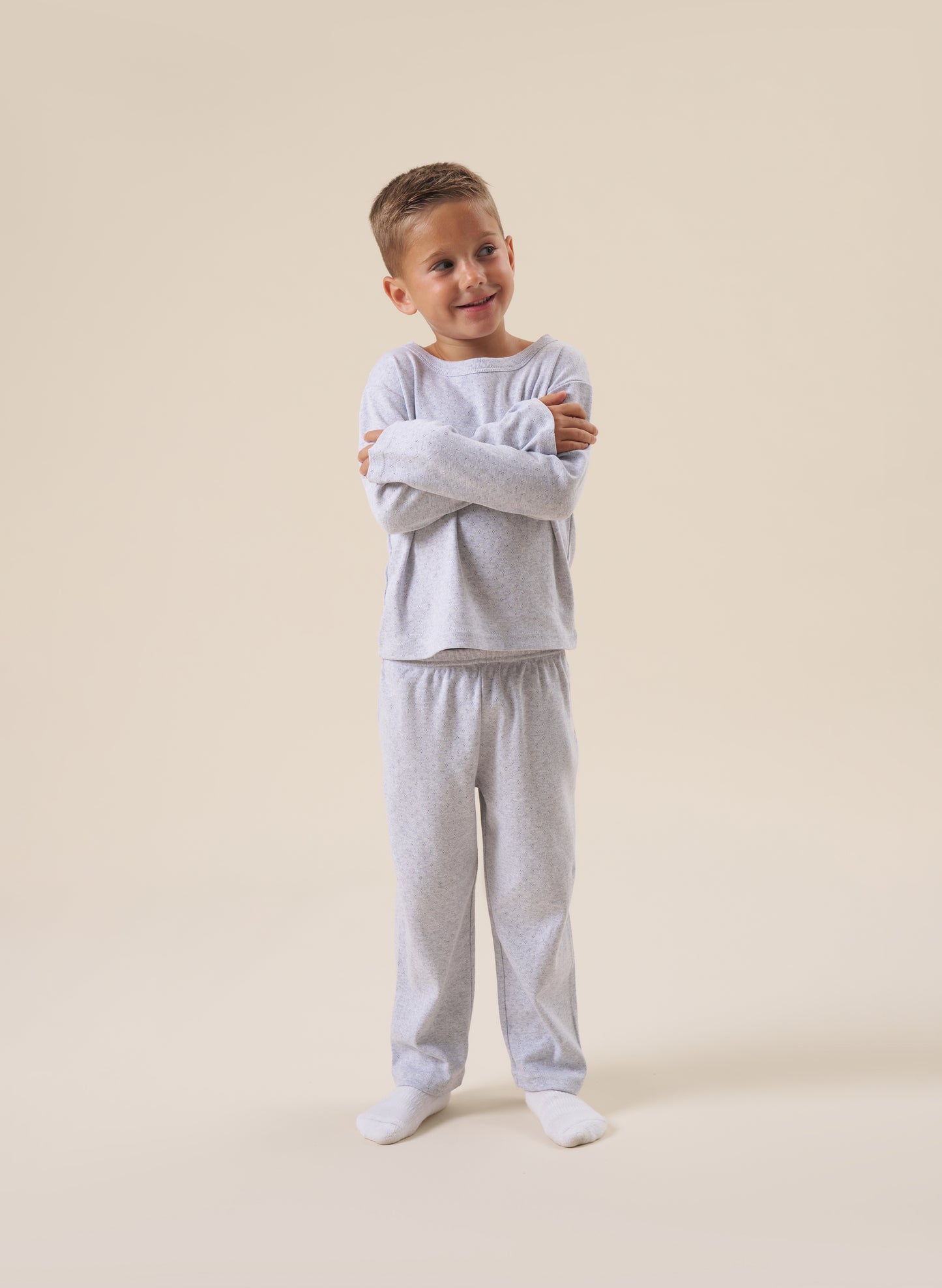 Kids Grey Marl Pointelle Pyjamas