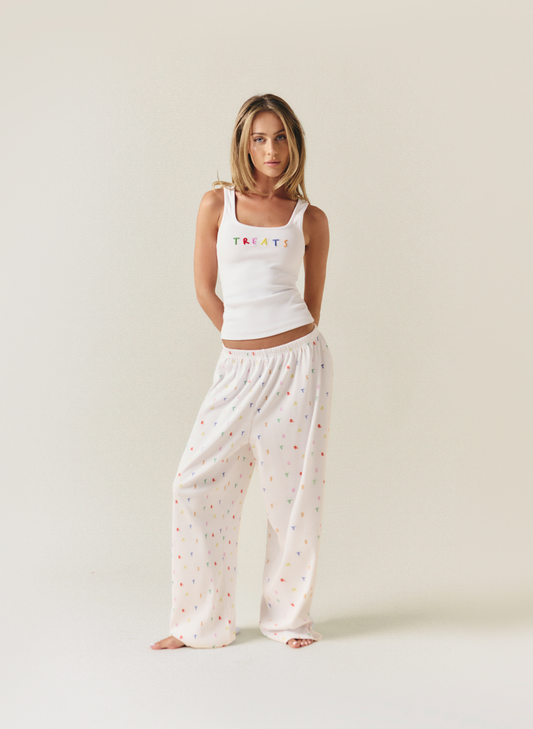 Alphabet Boyfriend Ribbed Pants - White