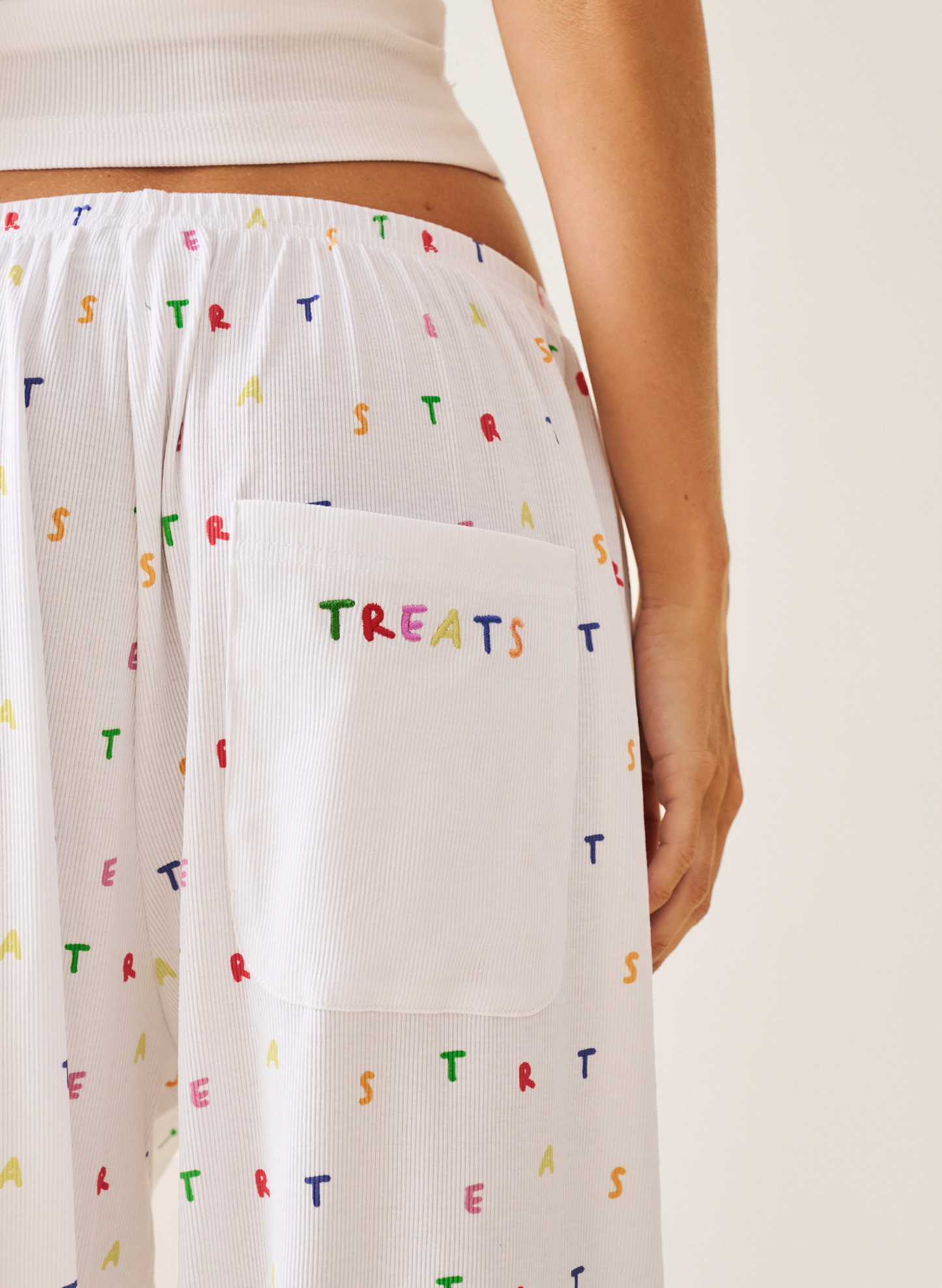 Alphabet Boyfriend Ribbed Pants - White