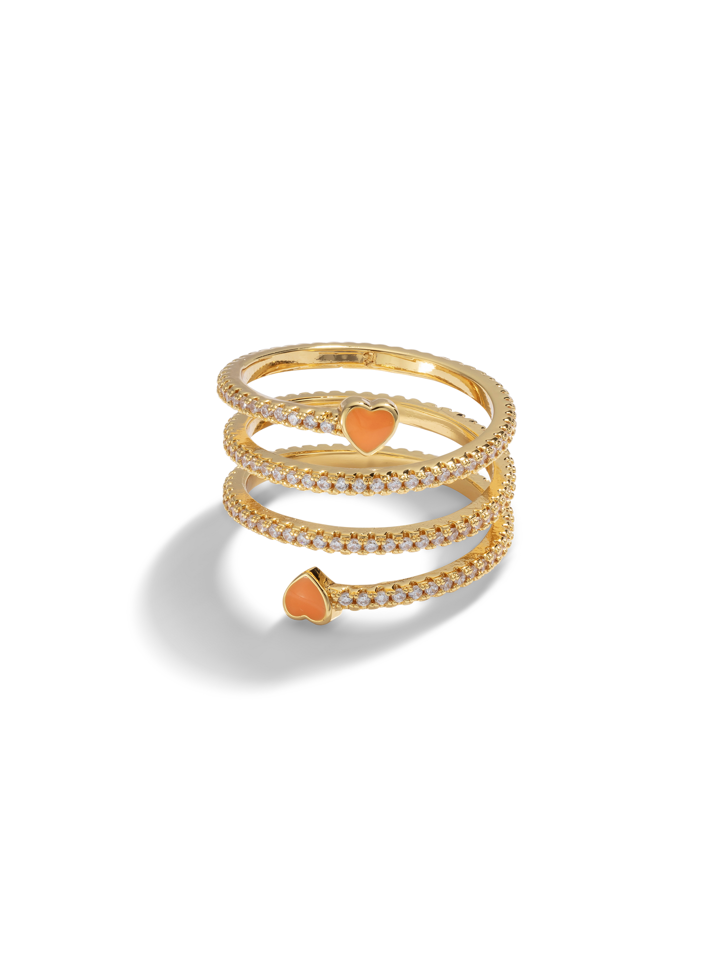 Spiral Paved Heart Ring - Orange
