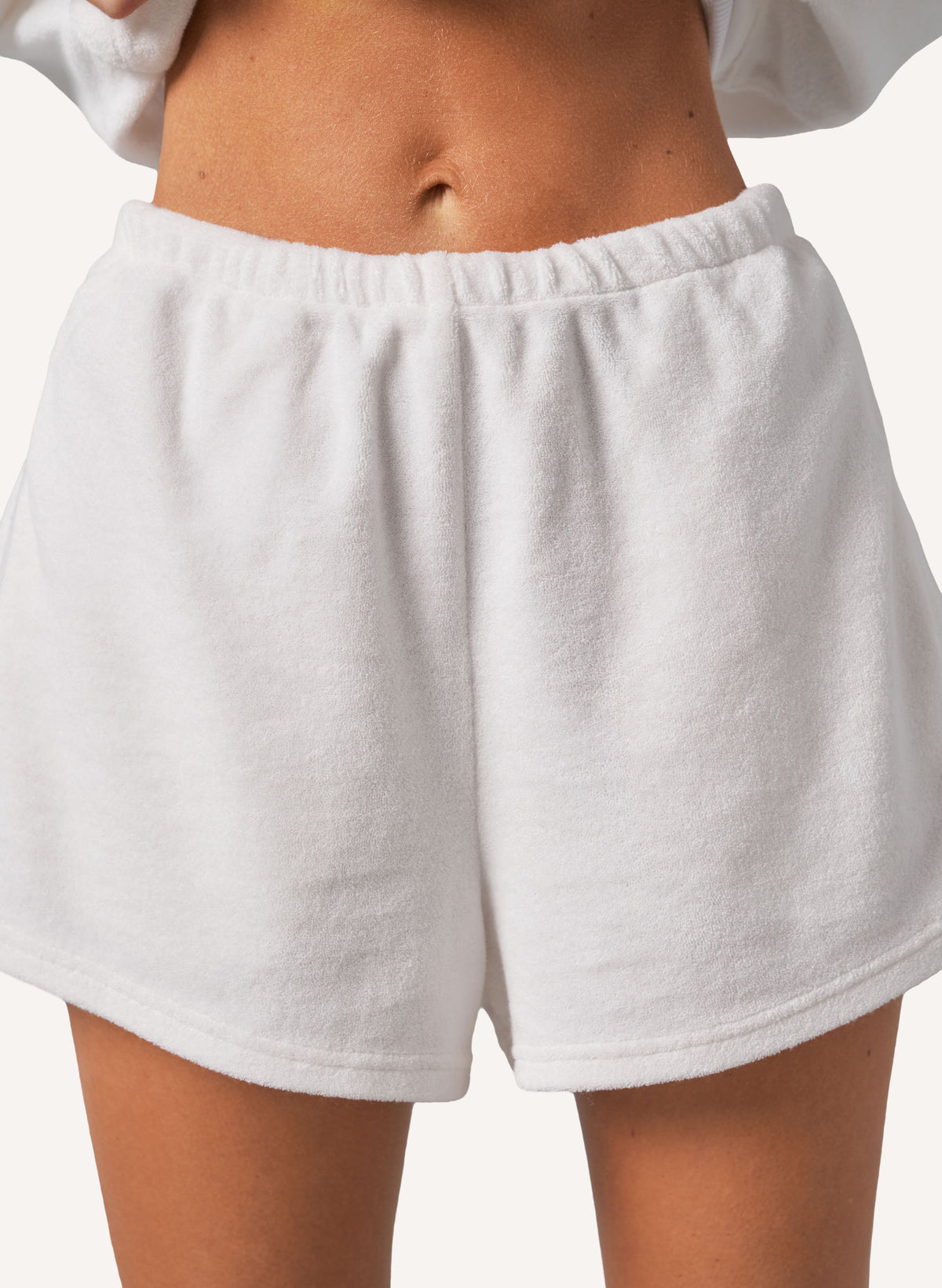 Terry Towelling Zip Up Short Set - White