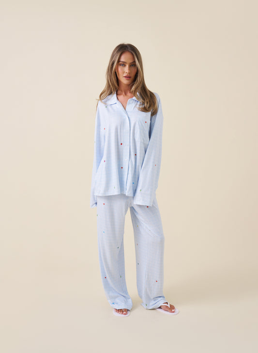 Gingham Soft Launch Pyjamas - Baby Blue