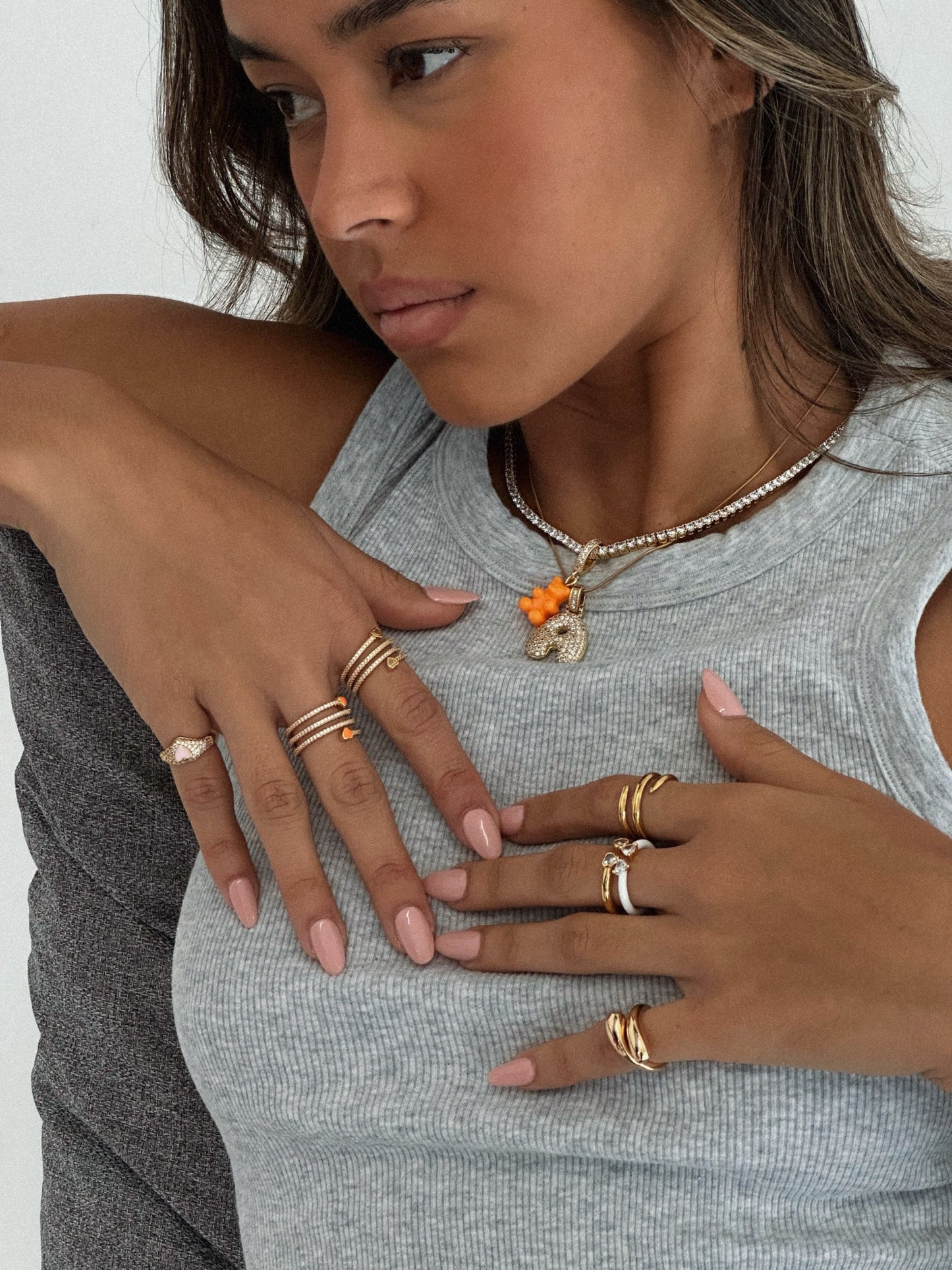 Spiral Paved Heart Ring - Orange