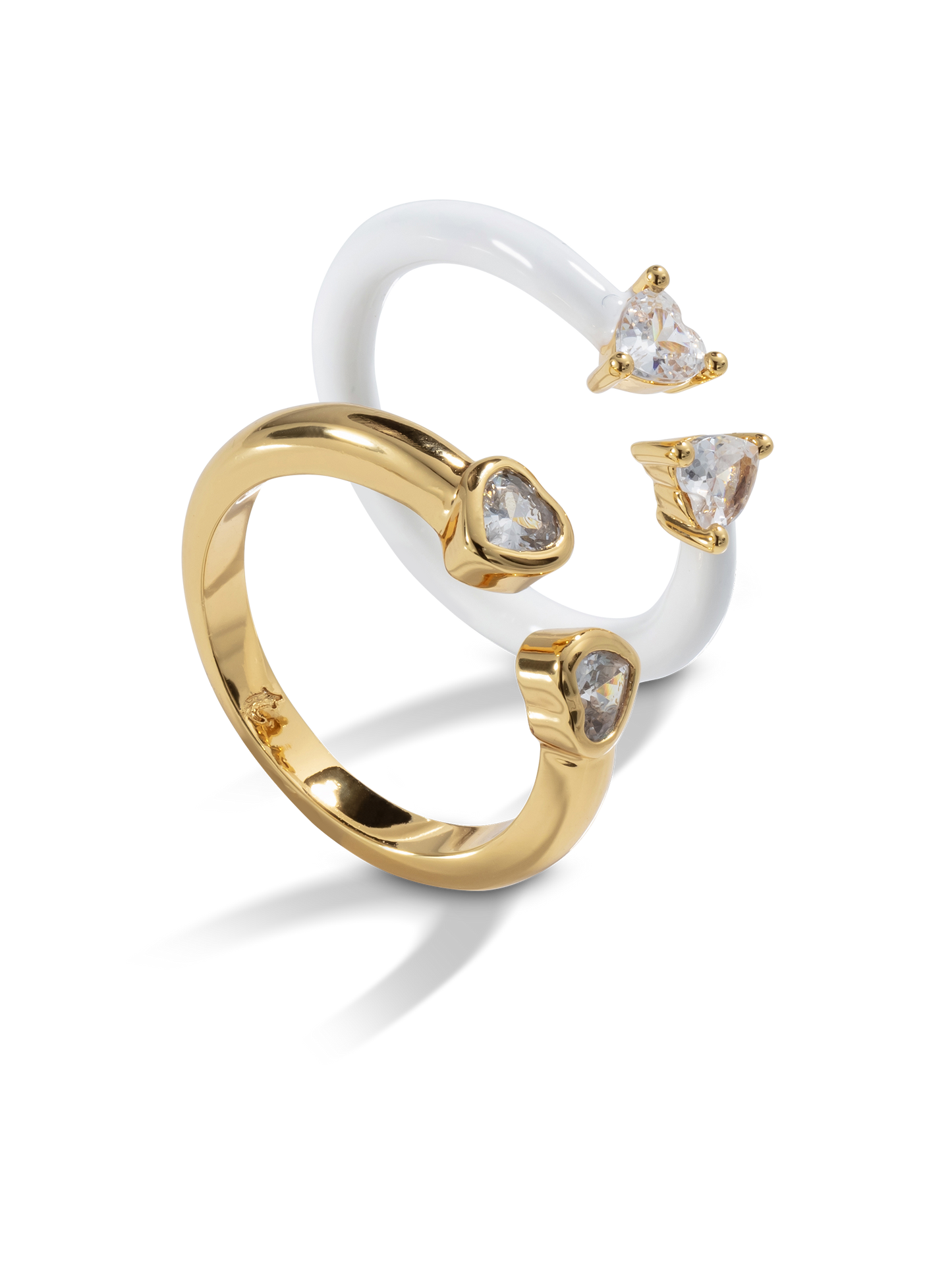 Double Heart Ring - White