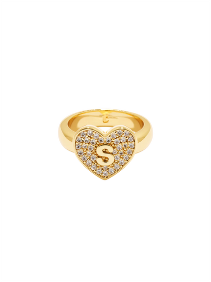 Initial Heart Signet Ring