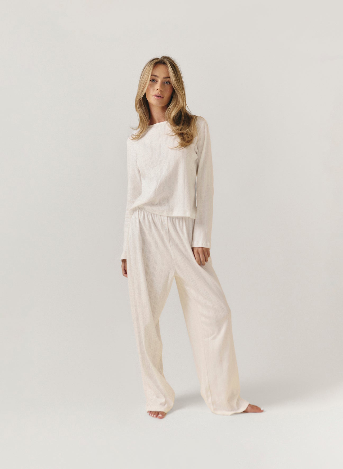 Pointelle Long Sleeve Pyjama Set - White