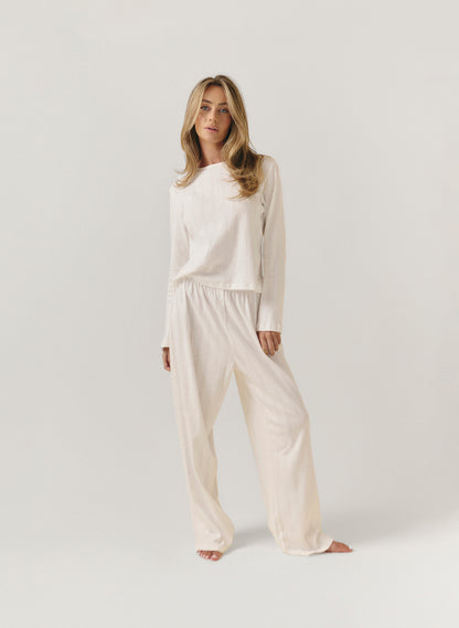 Pointelle Long Sleeve Pyjama Set - White