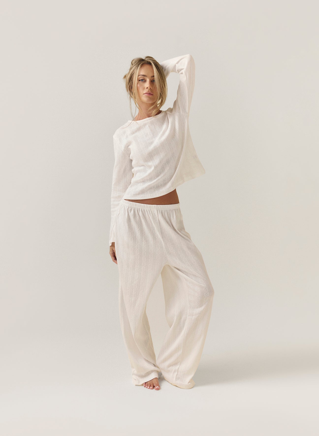 Pointelle Long Sleeve Pyjama Set - White