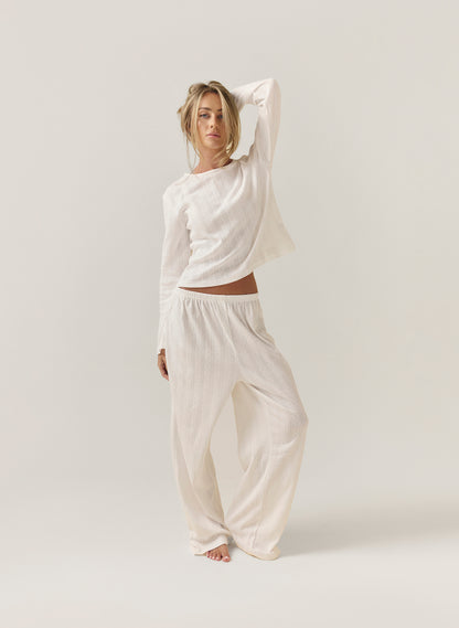 Pointelle Long Sleeve Pyjama Set - White