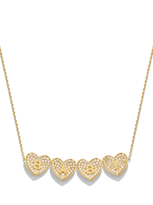 Paved Heart Initial Pendant - Gold