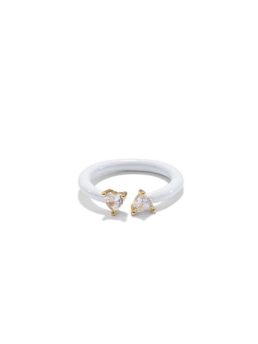 Double Heart Ring - White