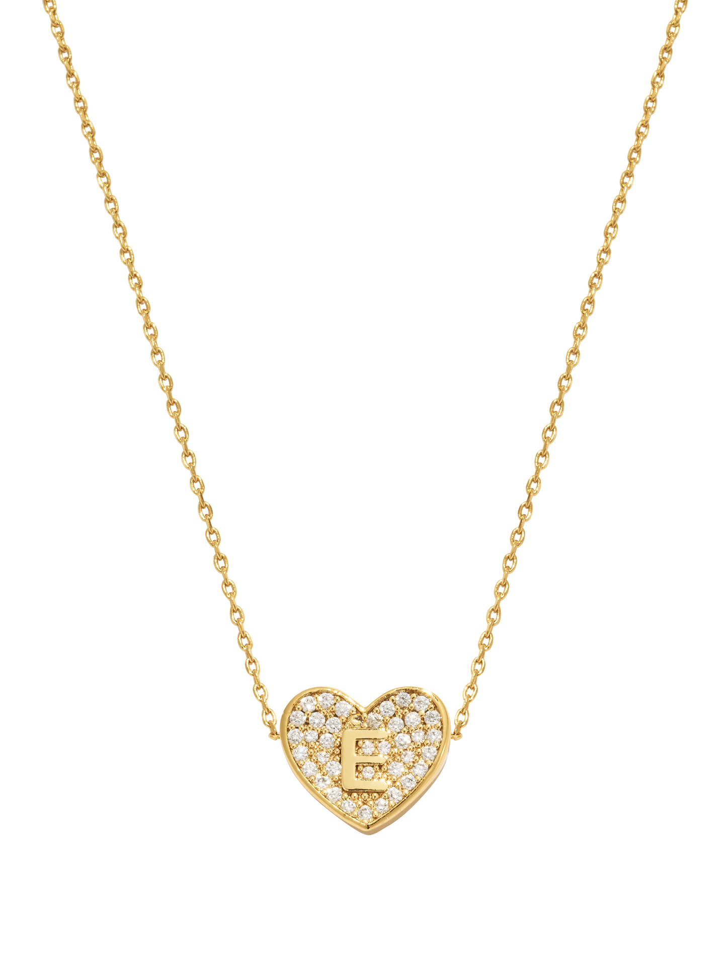 Paved Heart Initial Necklace - Gold