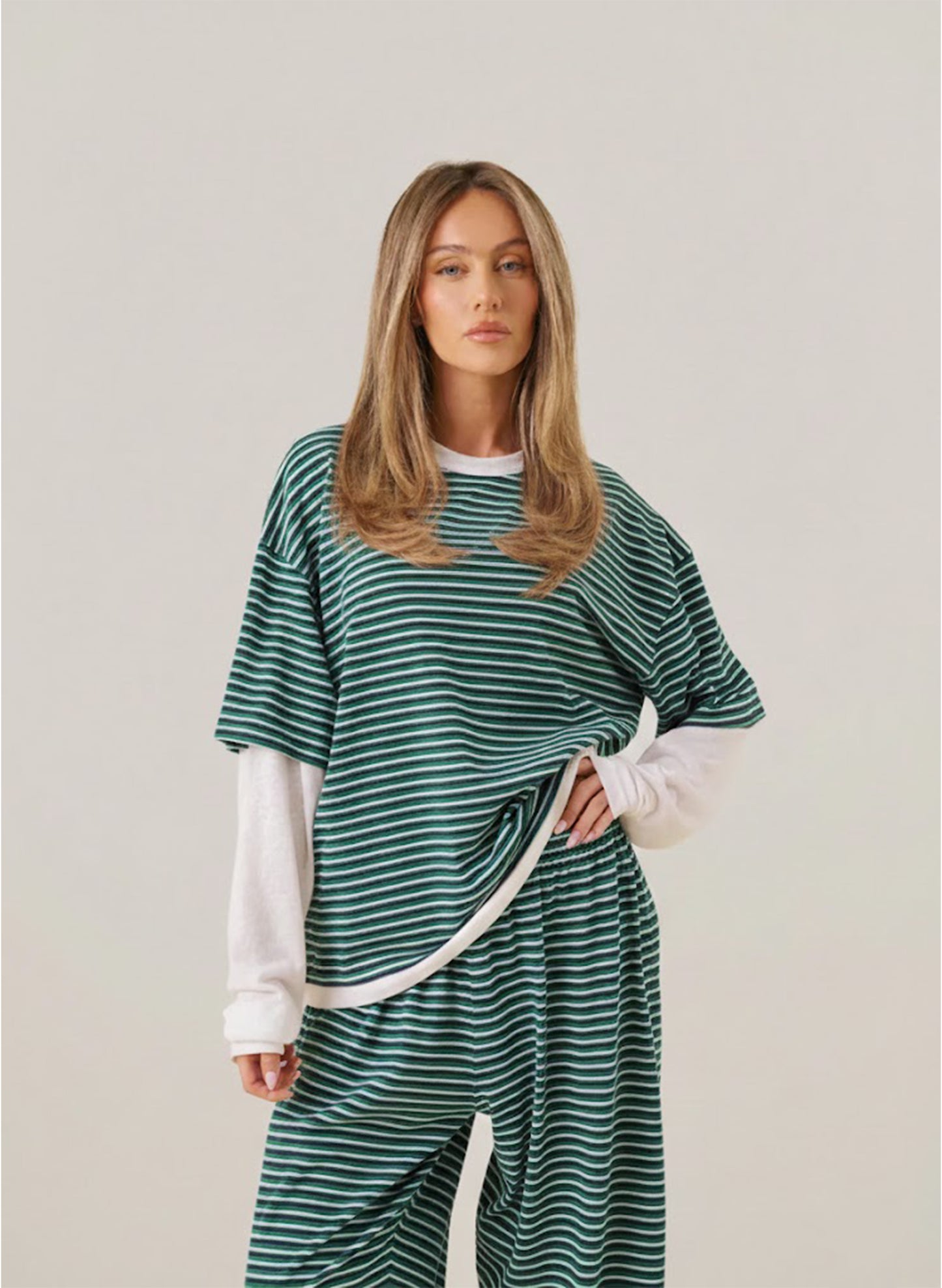 Striped Slub Set - Green
