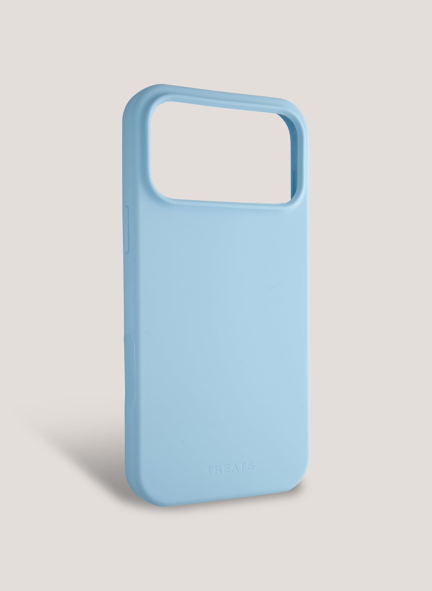 Light blue phone case on a light grey background