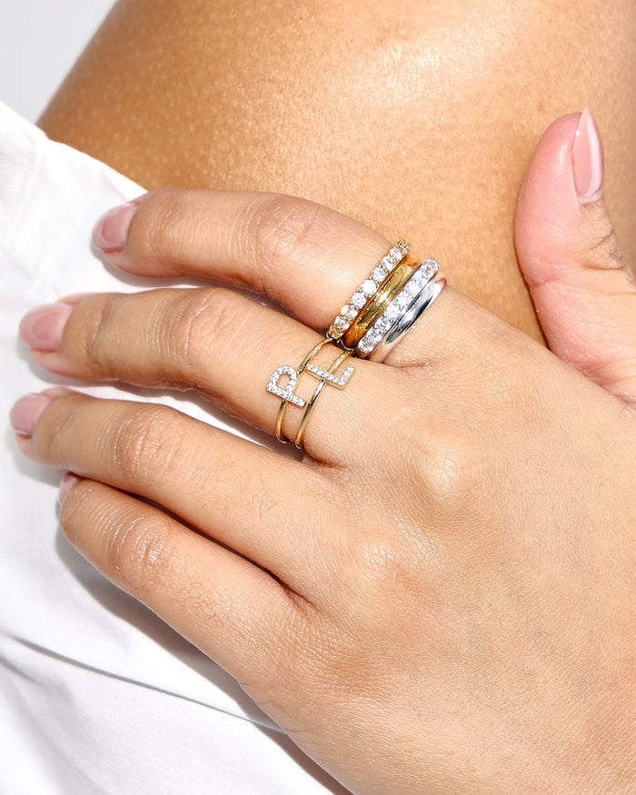 Rhinestone Letter Stacking Ring