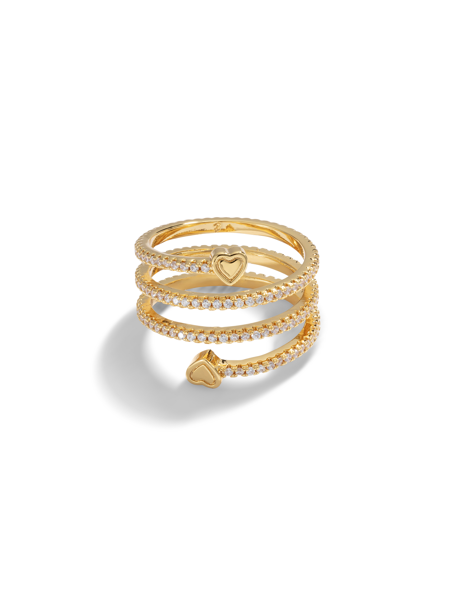 Spiral Paved Heart Ring - Gold