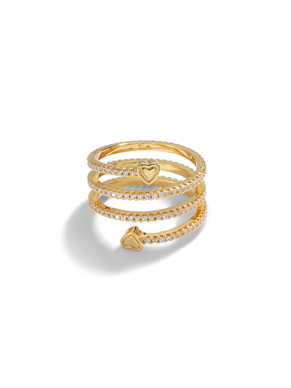 Spiral Paved Heart Ring - Gold