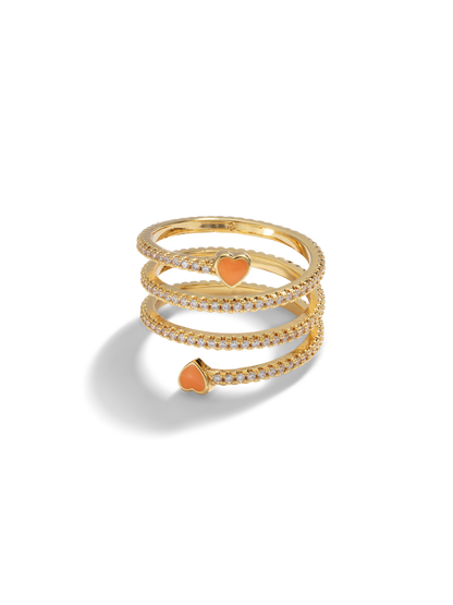 Spiral Paved Heart Ring - Orange