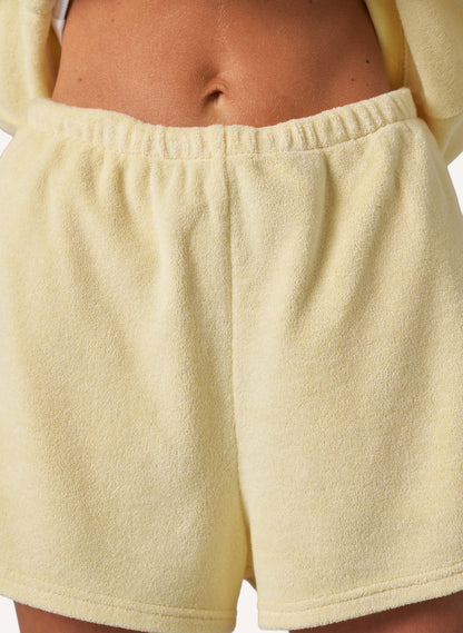 Terry Towelling Zip Up Short Set - Lemon