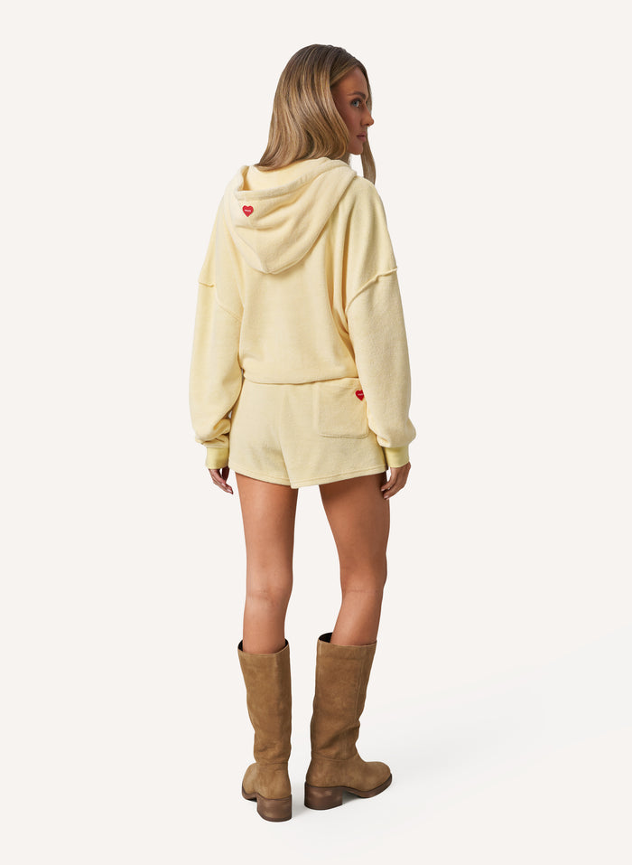 Terry Towelling Zip Up Short Set - Lemon