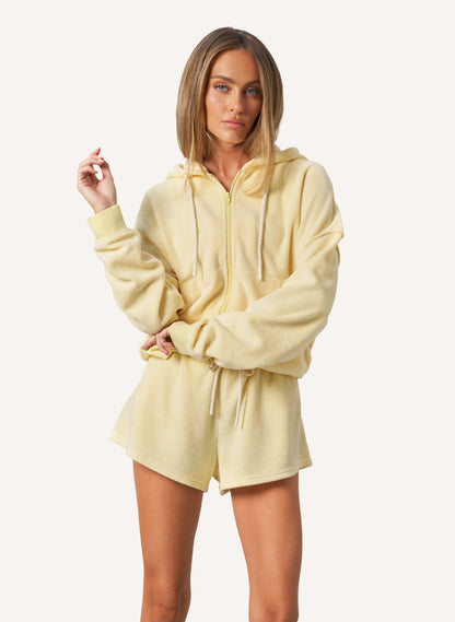 Terry Towelling Zip Up Short Set - Lemon