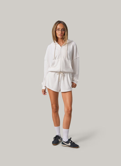 Terry Zip Up Short Set - White