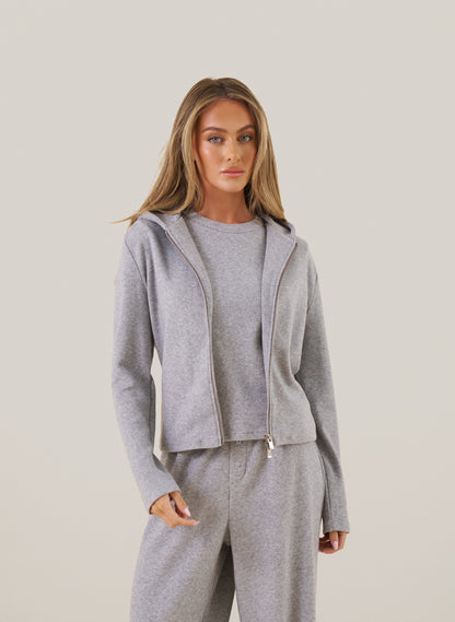 Cosy Knit Hoodie - Grey Marl