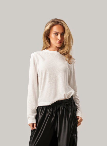 Lightweight Long Sleeved Slub Top - White
