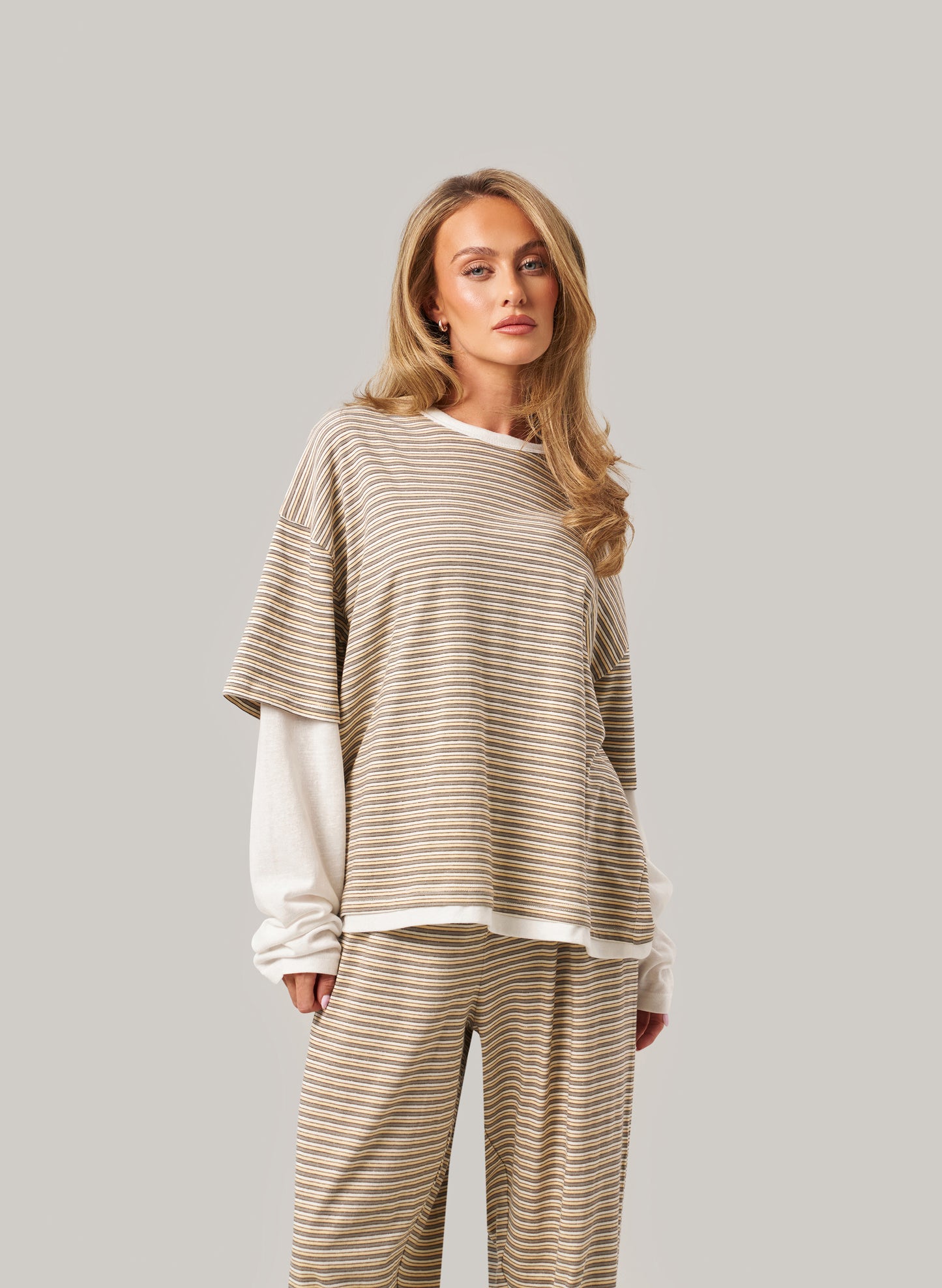 Striped Slub Set - Cream