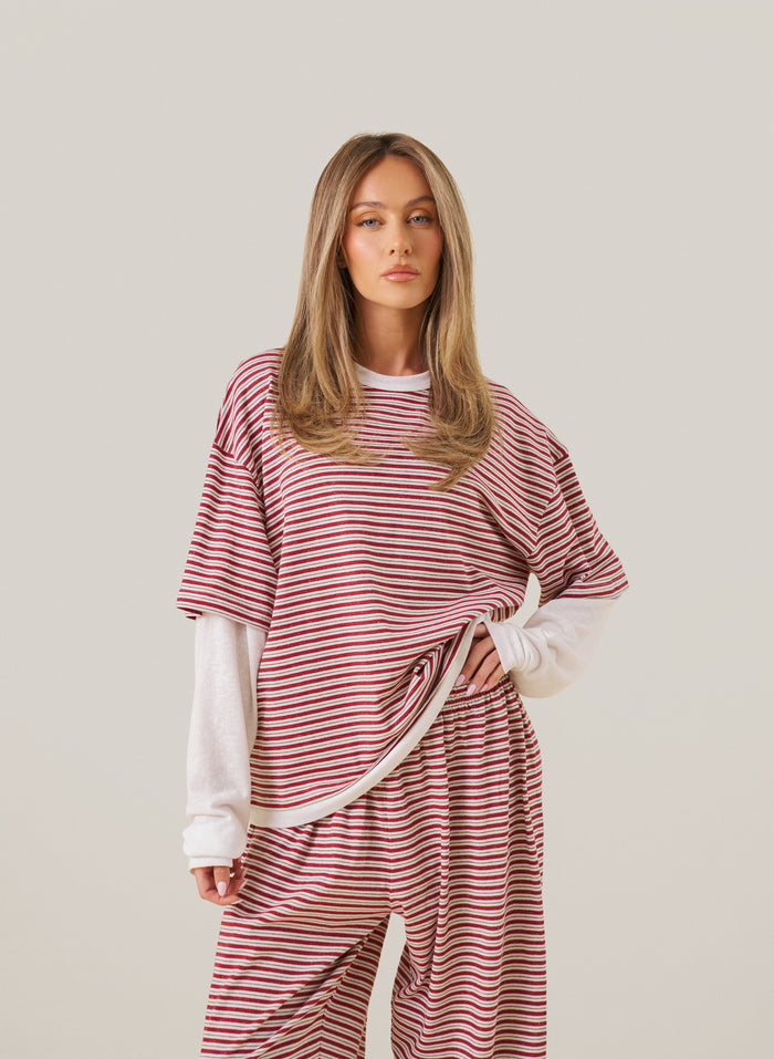 Striped Slub Set - Red