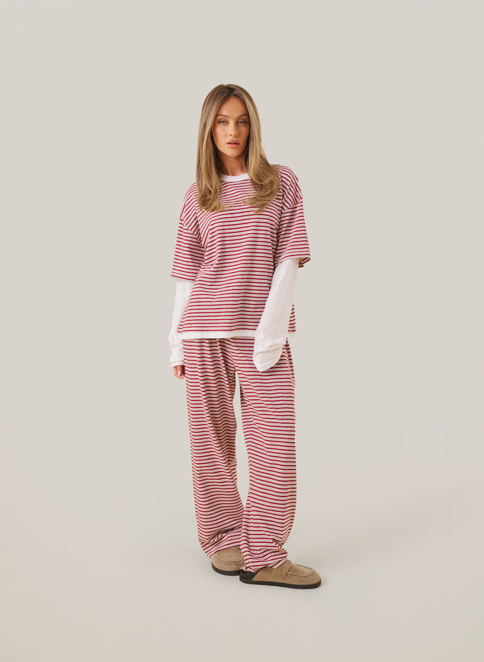 Striped Slub Set - Red
