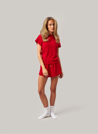 Pointelle Pyjamas Short Set - Red
