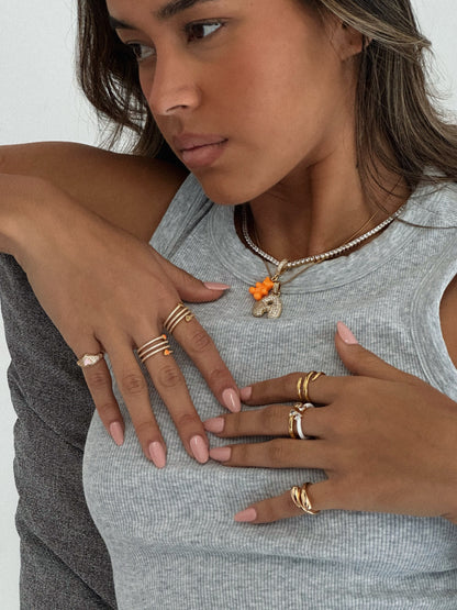 Spiral Paved Heart Ring - Orange
