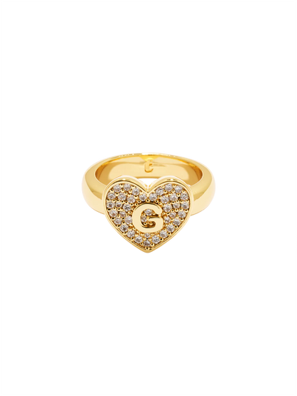 Initial Heart Signet Ring