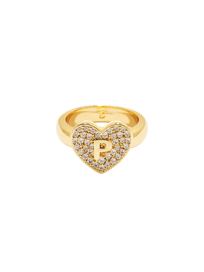 Initial Heart Signet Ring