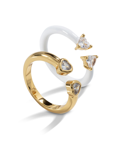 Double Heart Ring - White